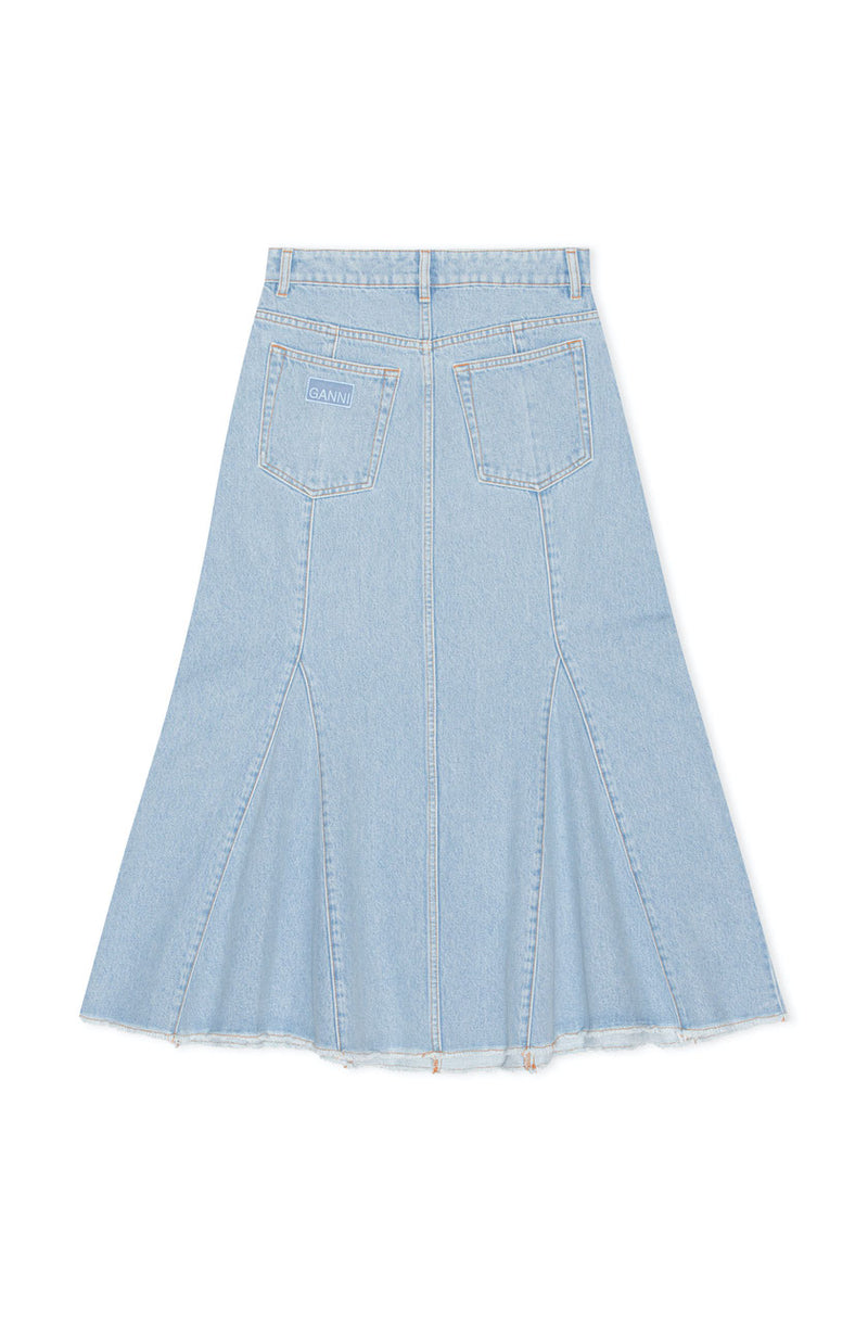 Bleach Denim Peplum Midi Skirt light blue stone