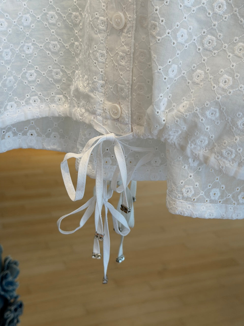 Broderie Anglaise Cropped Bowling Shirt bright white