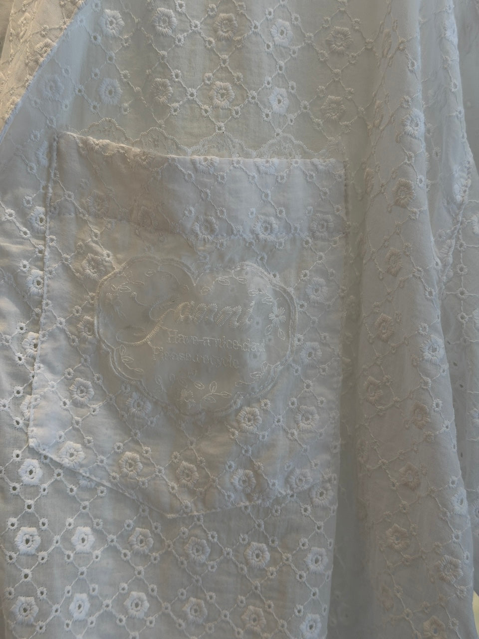 Broderie Anglaise Cropped Bowling Shirt bright white