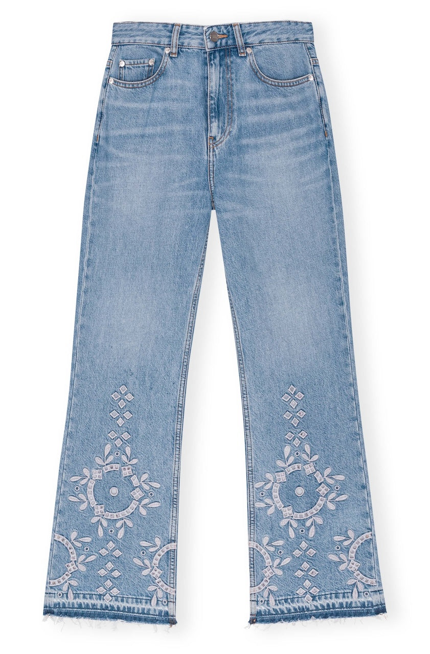 Broderie Anglaise Denim Betzy Cropped Jeans light blue stone