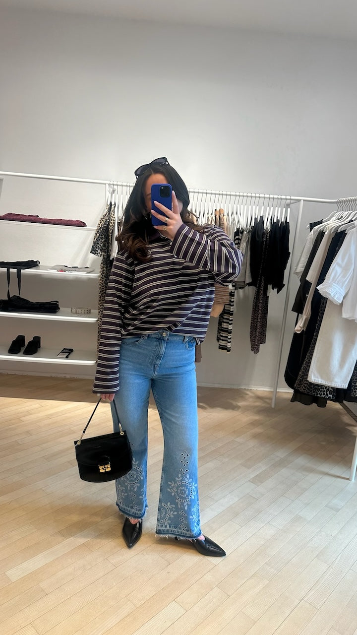 Broderie Anglaise Denim Betzy Cropped Jeans light blue stone