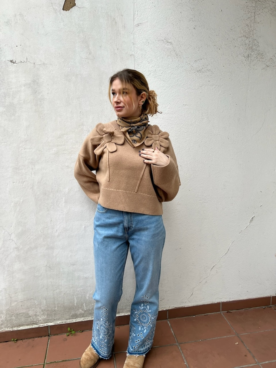 Broderie Anglaise Denim Betzy Cropped Jeans light blue stone