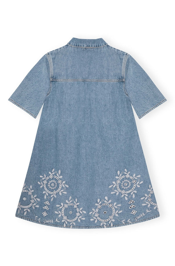 Broderie Anglaise Denim Mini Dress light blue stone