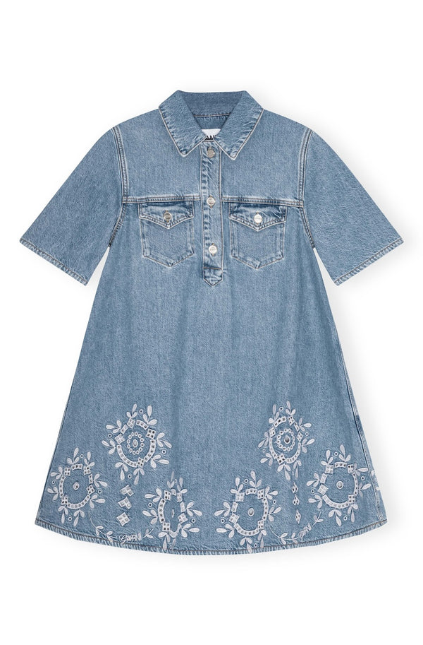 Broderie Anglaise Denim Mini Dress light blue stone