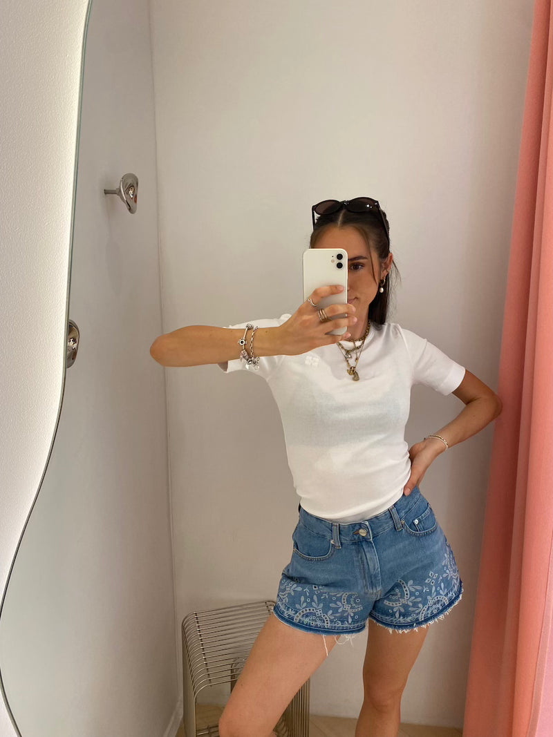 Broderie Anglaise Denim Shorts light blue stone