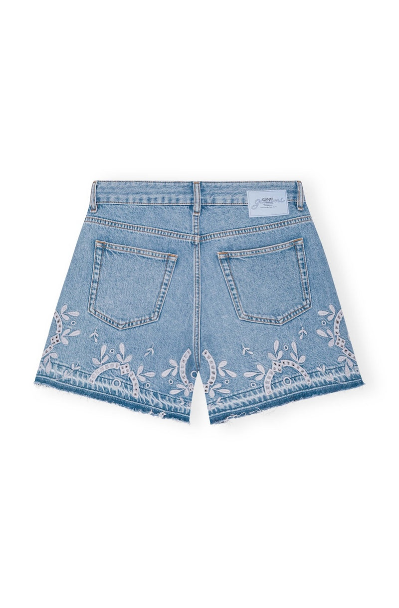 Broderie Anglaise Denim Shorts light blue stone