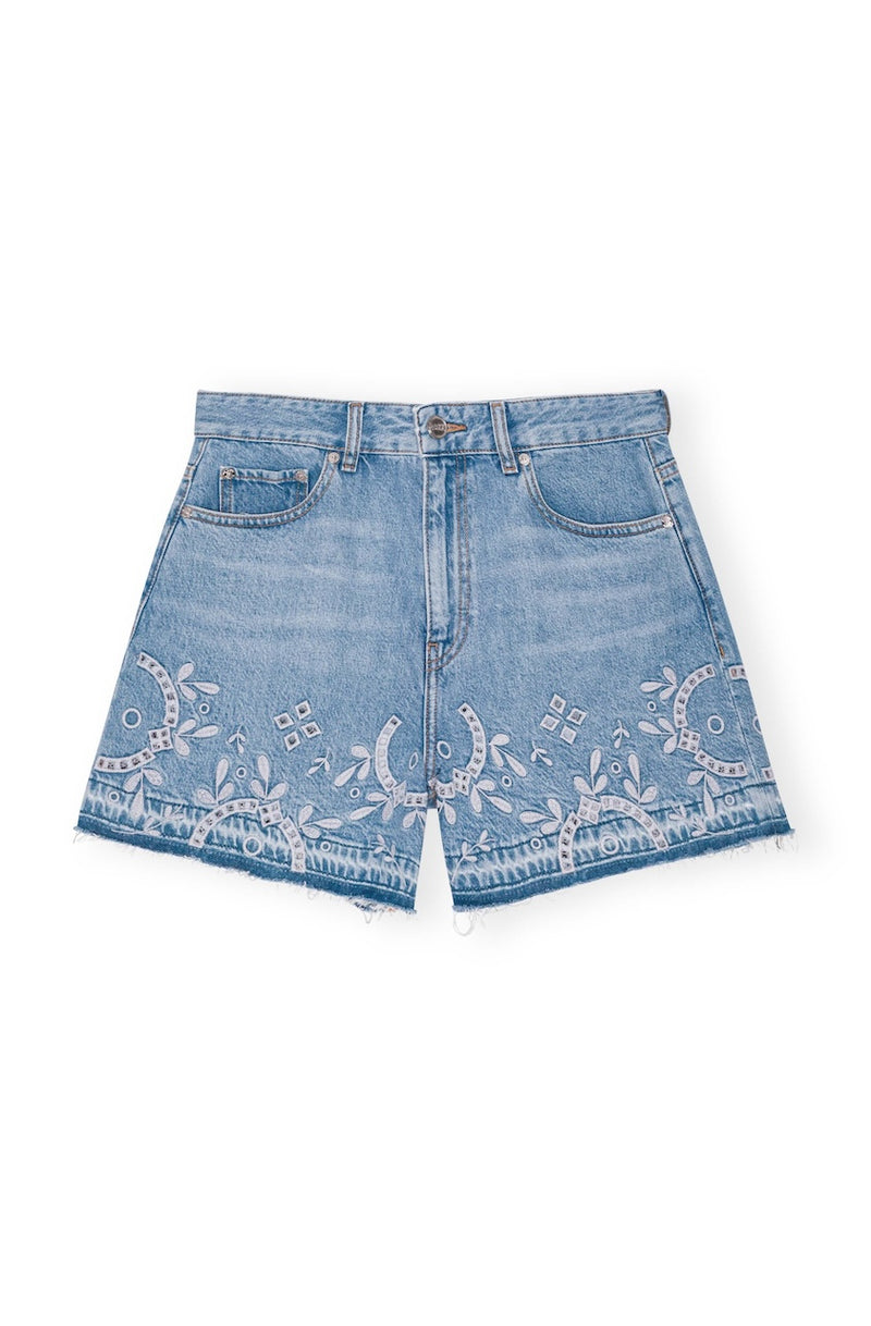 Broderie Anglaise Denim Shorts light blue stone
