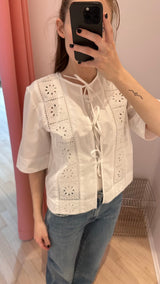 Broderie Anglaise Tie Blouse bright white