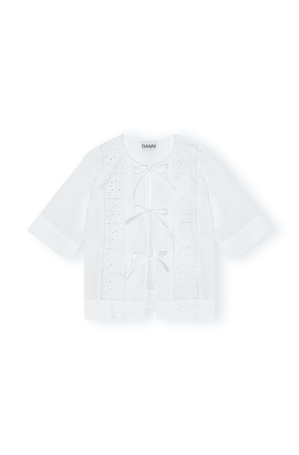 Broderie Anglaise Tie Blouse bright white