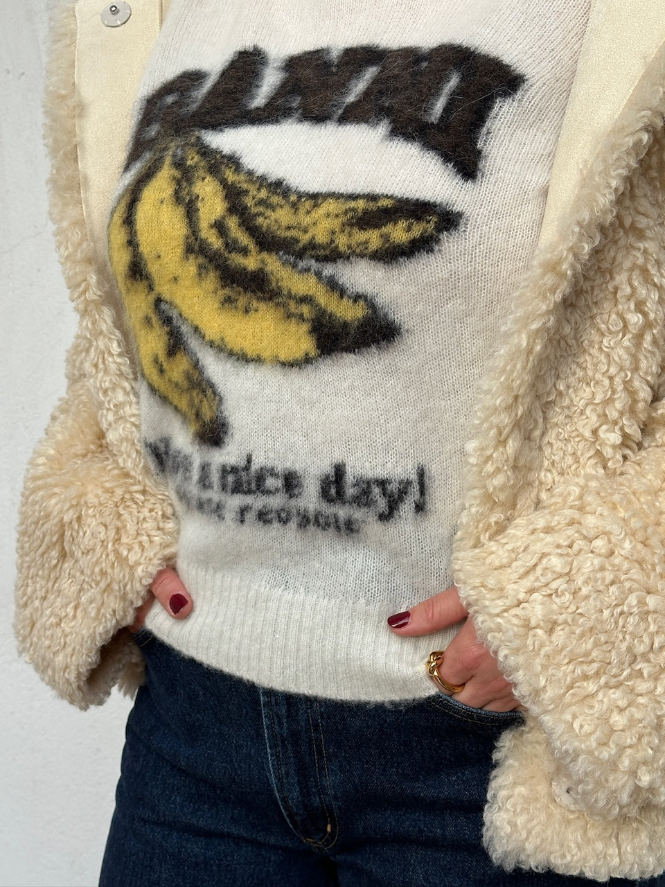 Brushed Alpaca Graphic Pullover egret