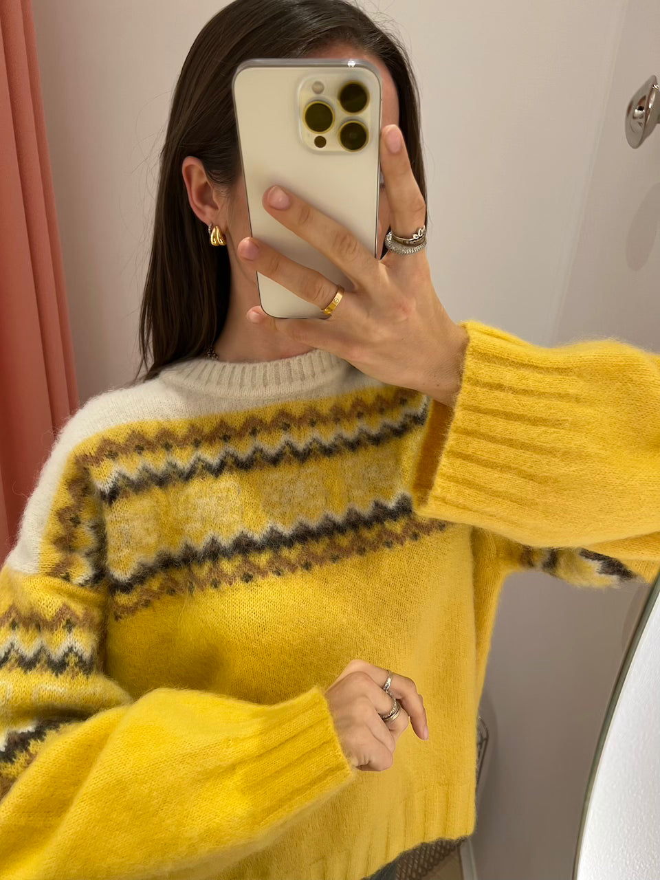 Brushed Alpaca Intarsia Sweater blazing yellow