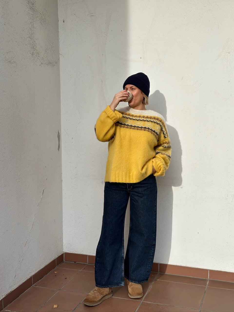 Brushed Alpaca Intarsia Sweater blazing yellow