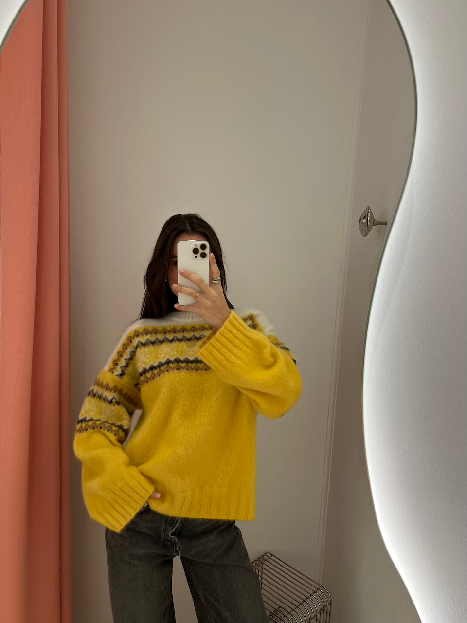 Brushed Alpaca Intarsia Sweater blazing yellow