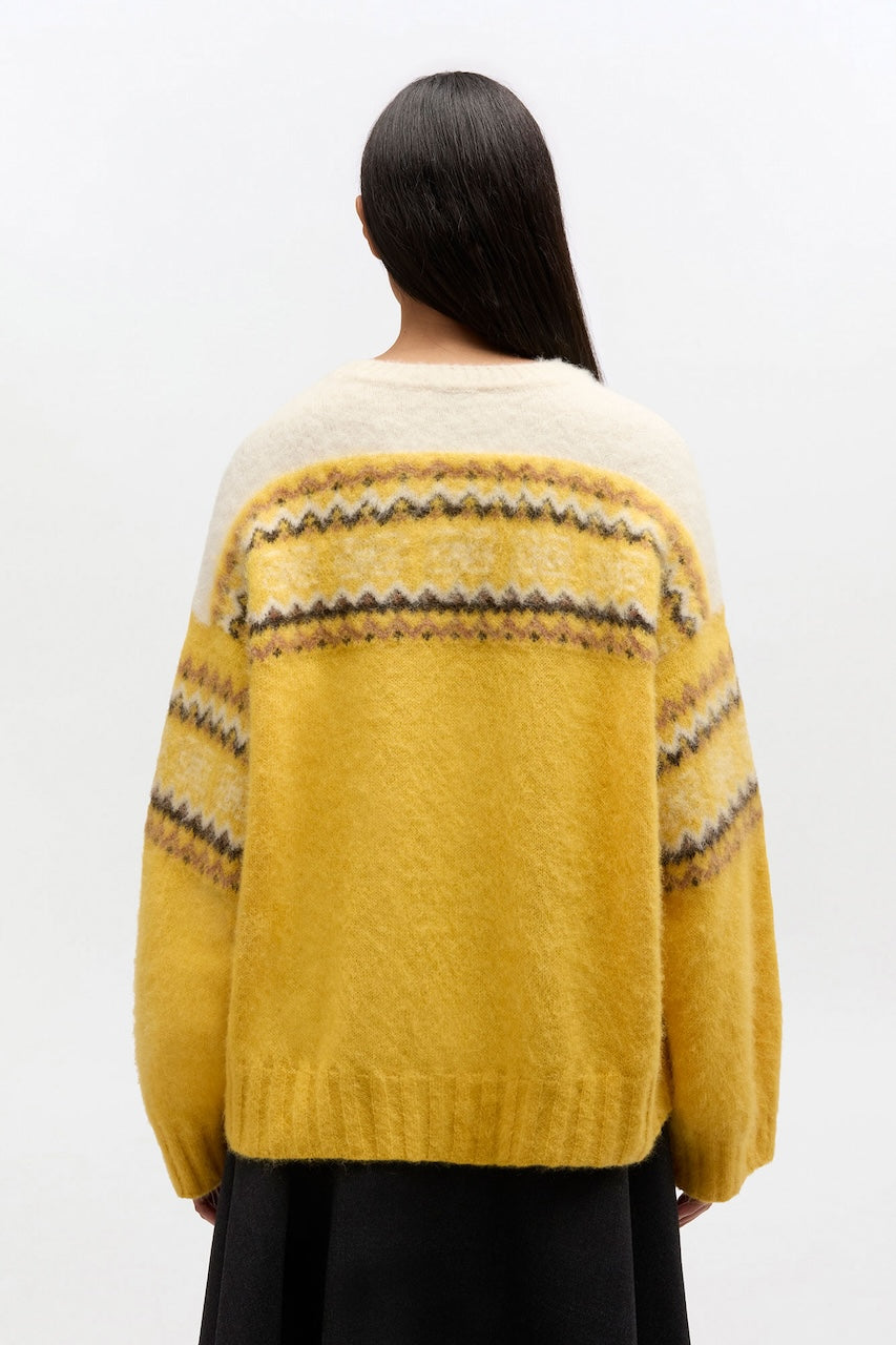 Brushed Alpaca Intarsia Sweater blazing yellow