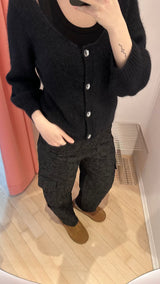 Brushed Alpaca Short Sleeve Cardigan black