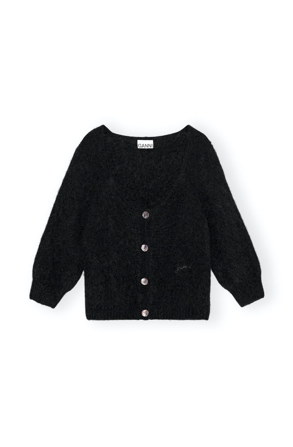 Brushed Alpaca Short Sleeve Cardigan black