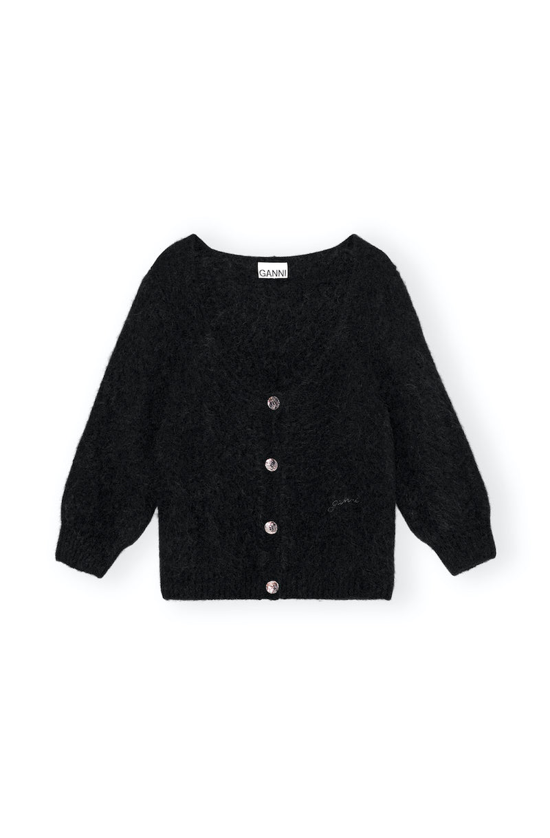 Brushed Alpaca Short Sleeve Cardigan black