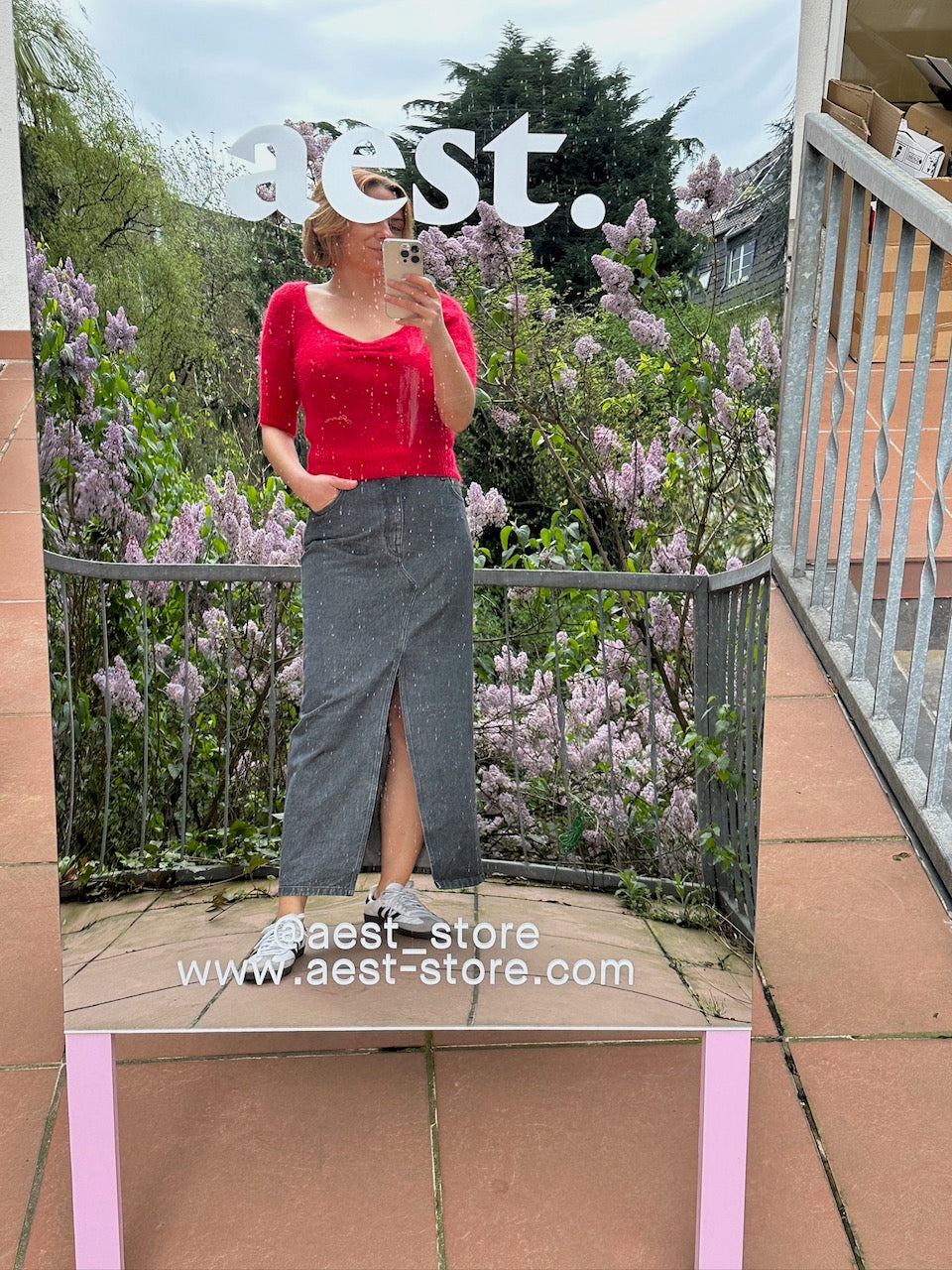 Long Slit Denim Skirt mid grey wash