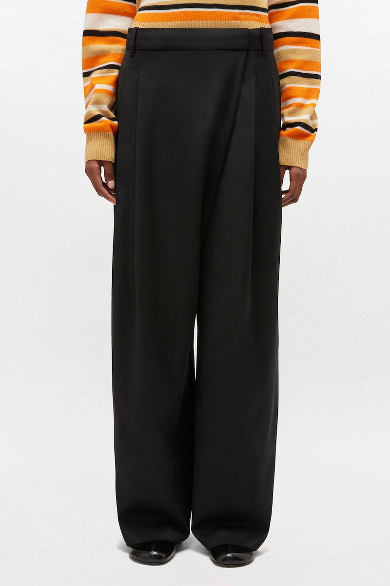 Calendered Wool Mid Waist Pants black