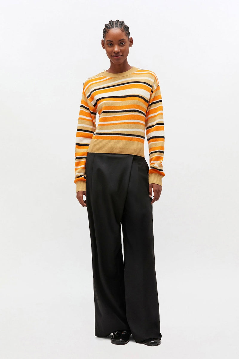 Calendered Wool Mid Waist Pants black