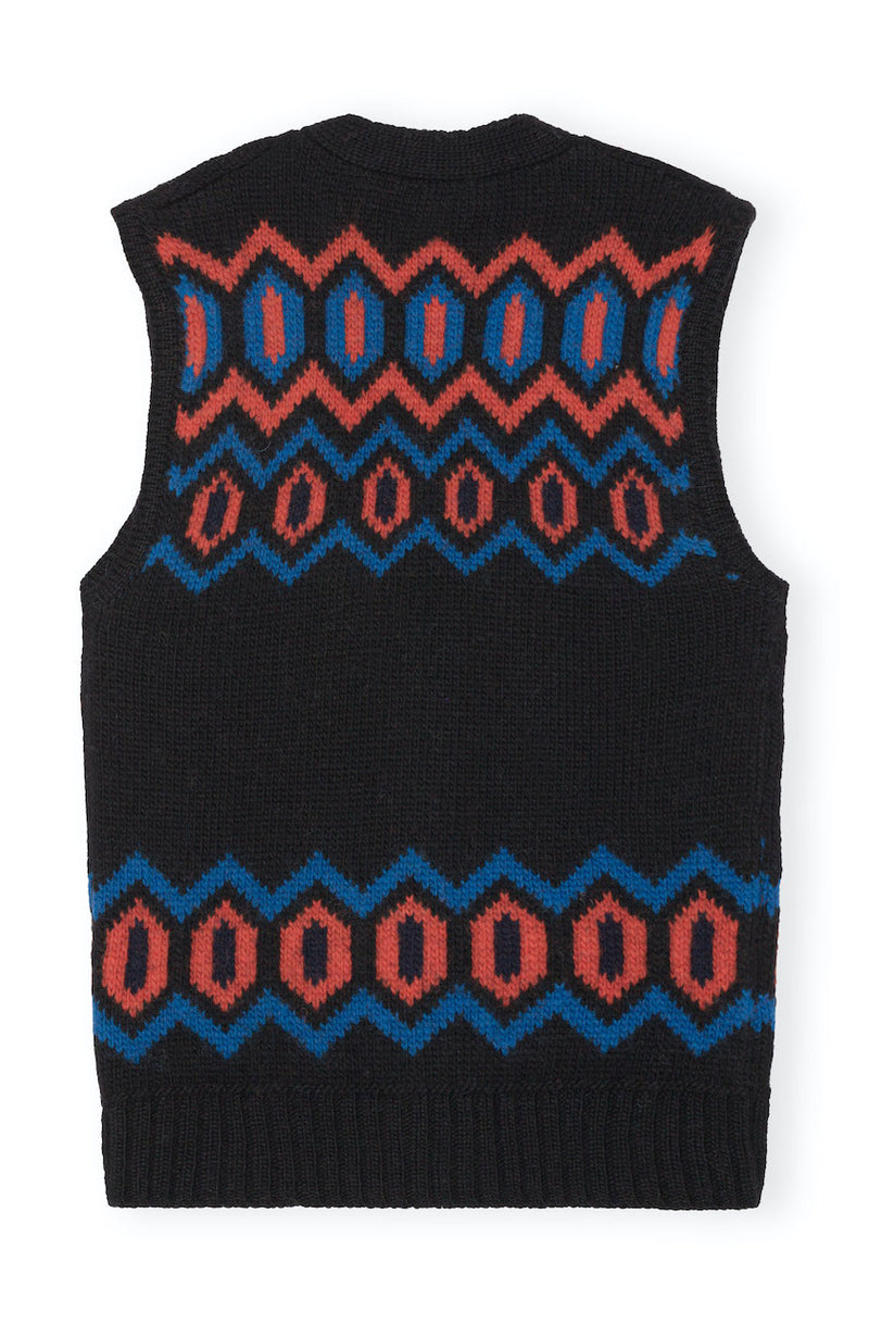 Chunky Graphic Wool Oversized Vest black