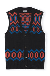 Chunky Graphic Wool Oversized Vest black