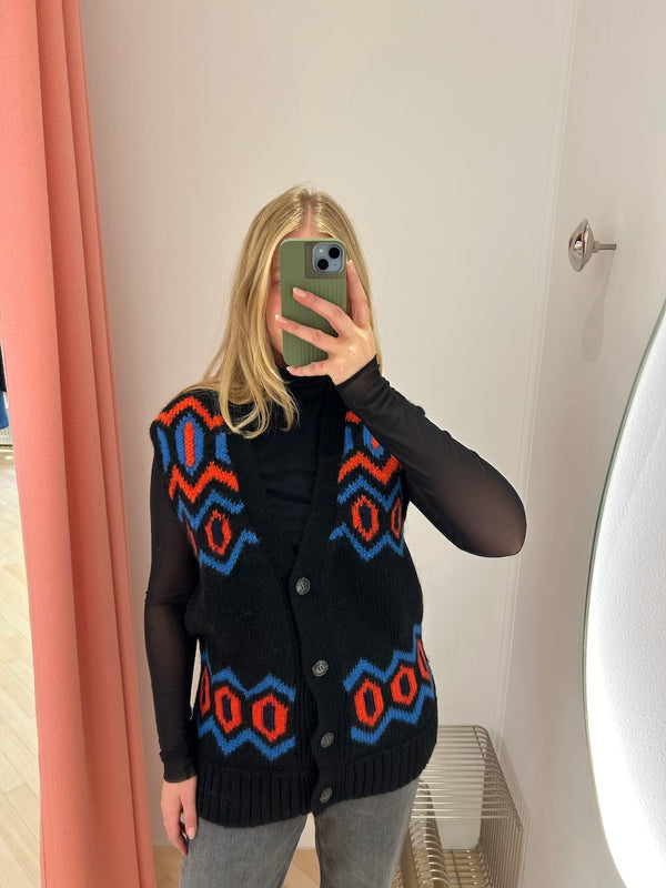 Chunky Graphic Wool Oversized Vest black