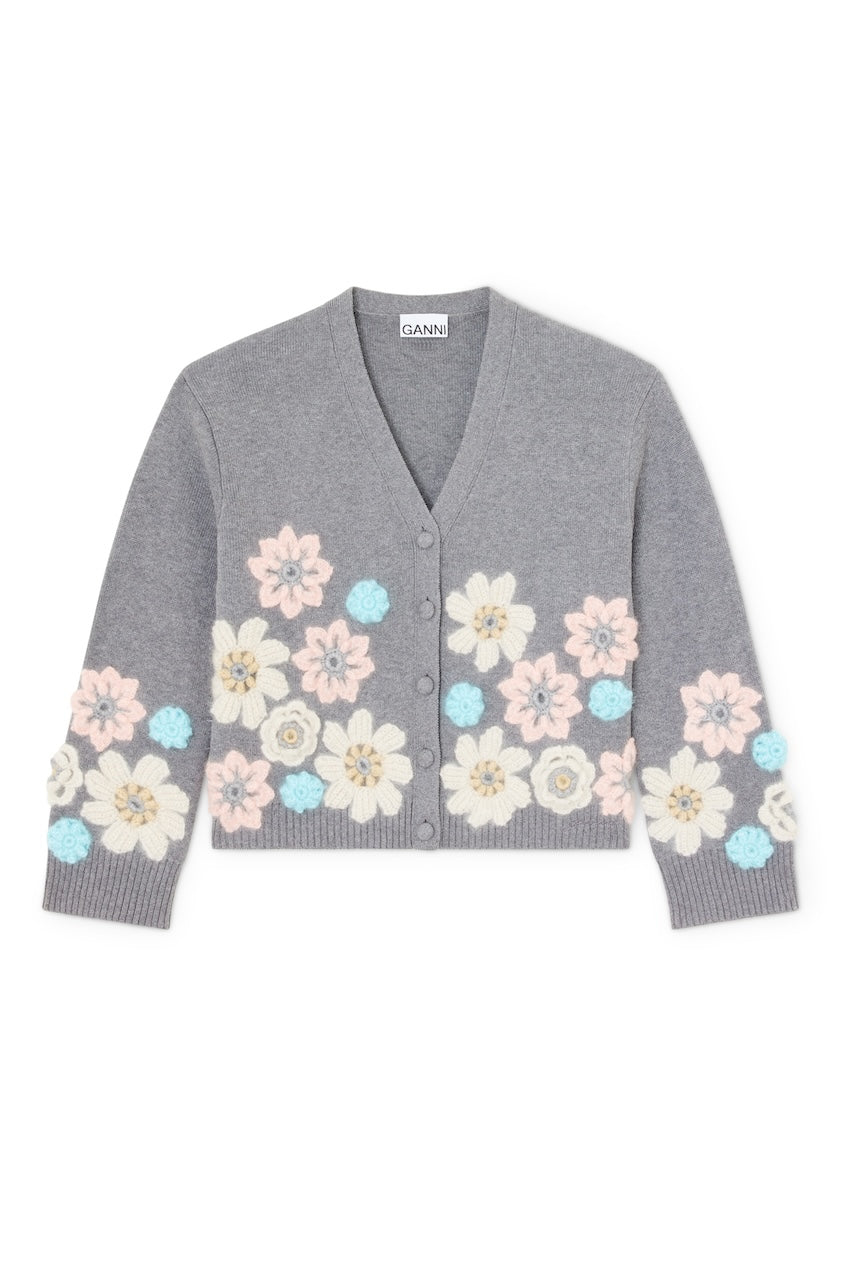 Cotton Cashmere Flower Cardigan paloma