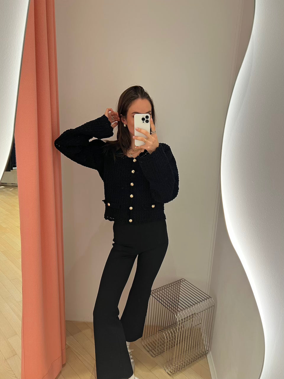 Cotton Chenille Crochet Cardigan black