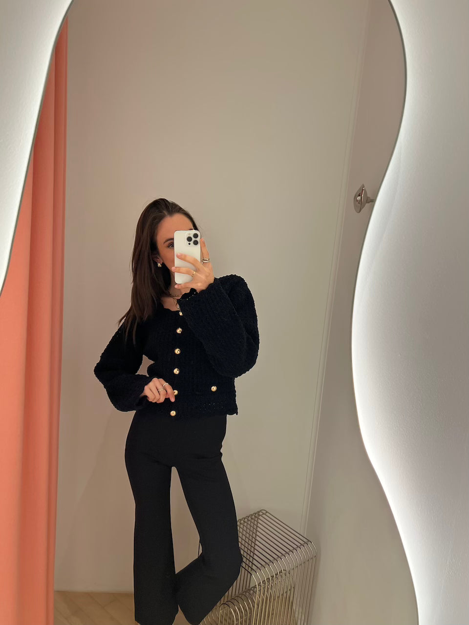 Cotton Chenille Crochet Cardigan black