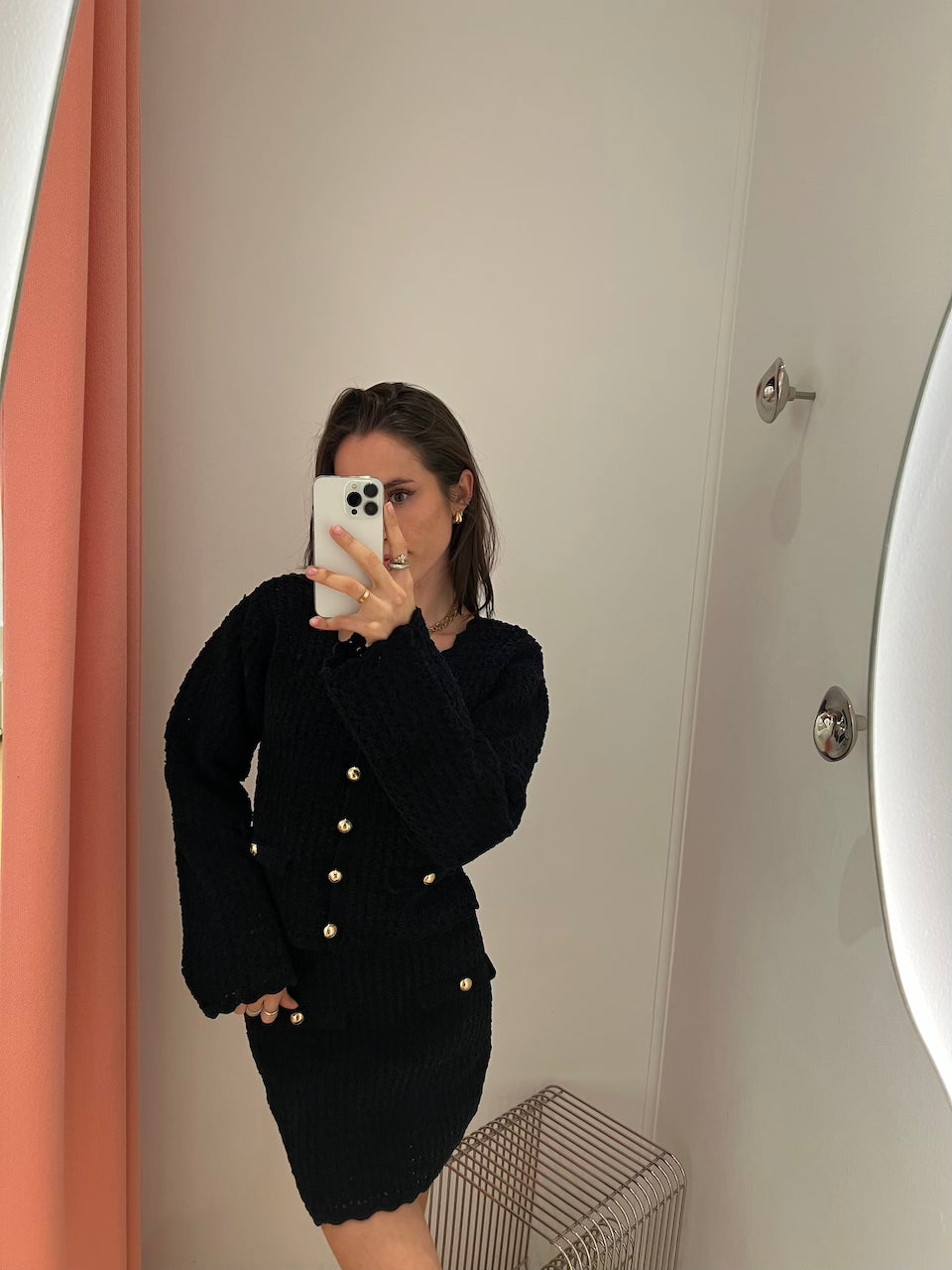 Cotton Chenille Crochet Cardigan black