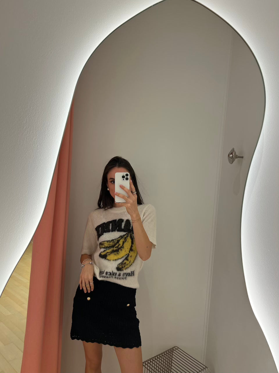 Cotton Chenille Crochet Skirt black