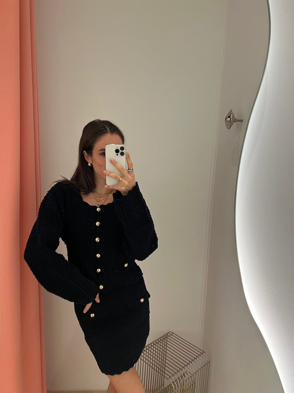 Cotton Chenille Crochet Skirt black