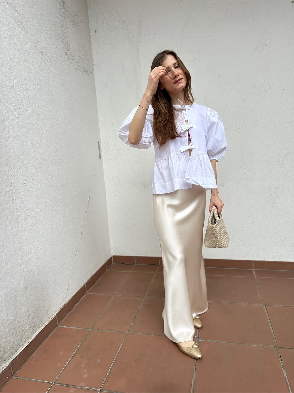 Cotton Poplin Peplum Blouse bright white