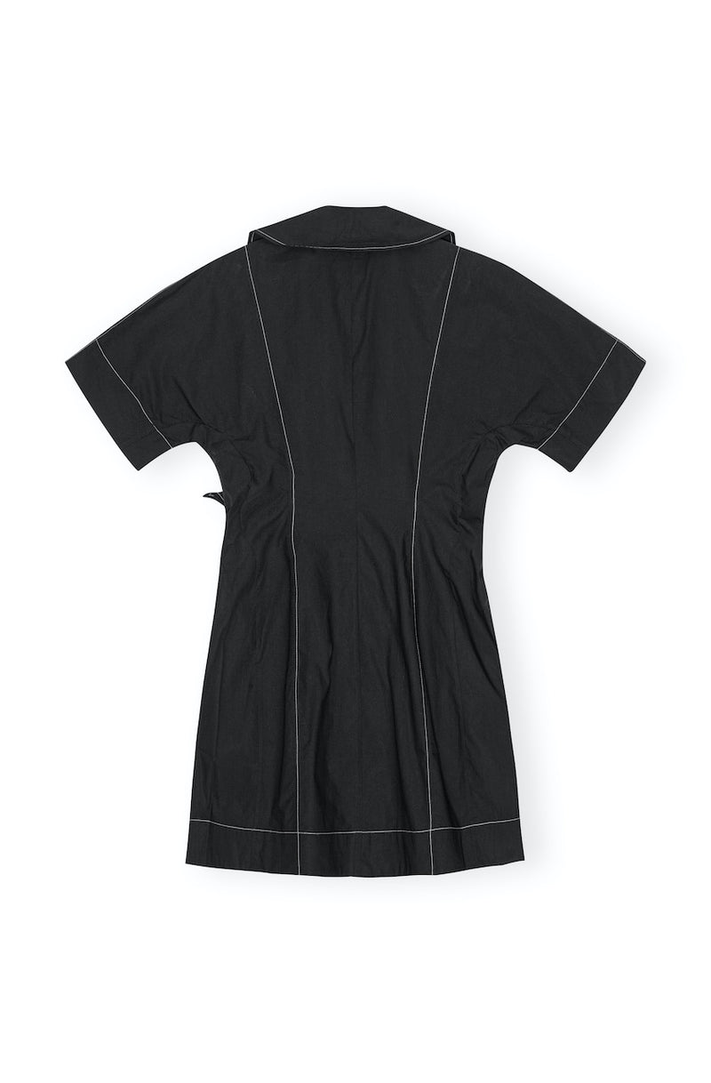 Cotton Poplin Wrap Mini Dress black