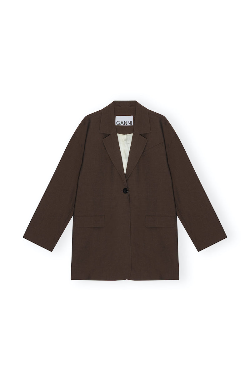 GANNI Drapey Melange Dropped Shoulder Boxy Blazer mole – aest
