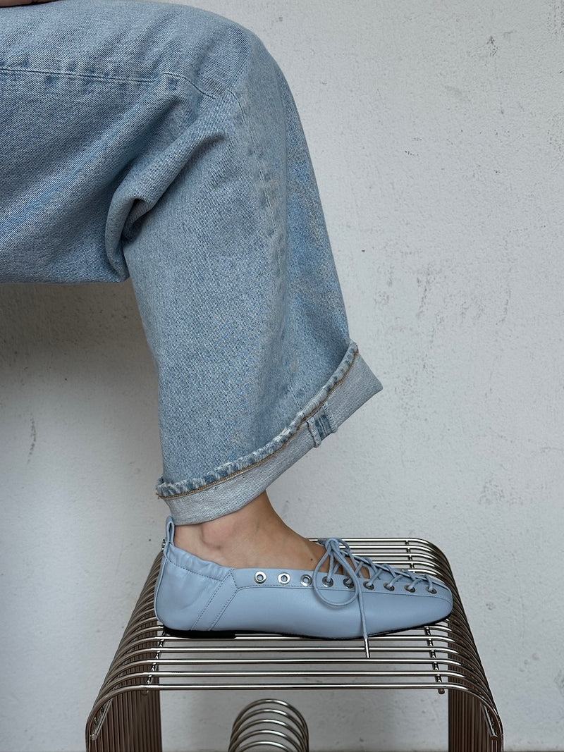 Eyelets Lace Up Ballerina niagara mist