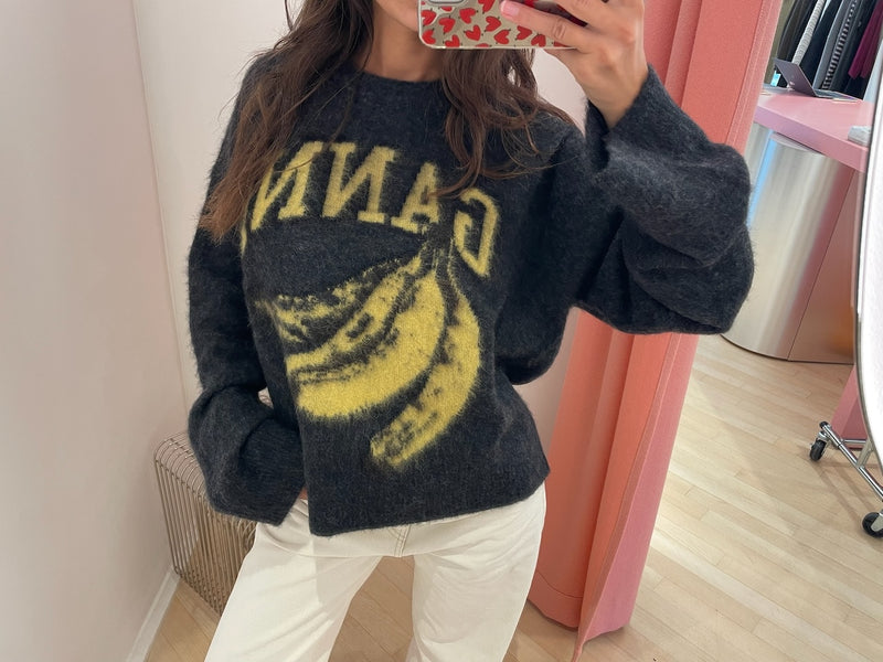 Fine Brushed Alpaca Banana Oversized O-Neck phantom