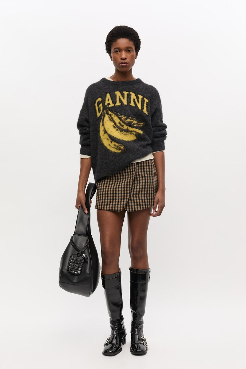 Fine Brushed Alpaca Banana Oversized O-Neck phantom