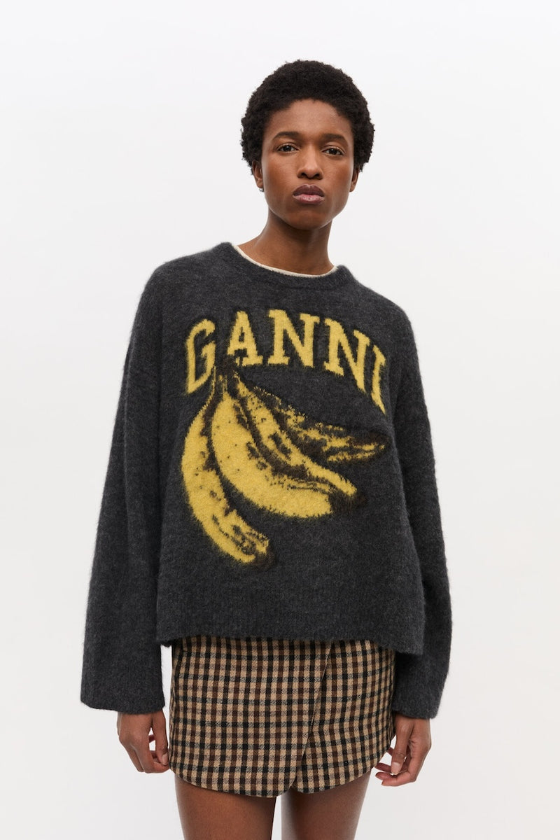 Fine Brushed Alpaca Banana Oversized O-Neck phantom