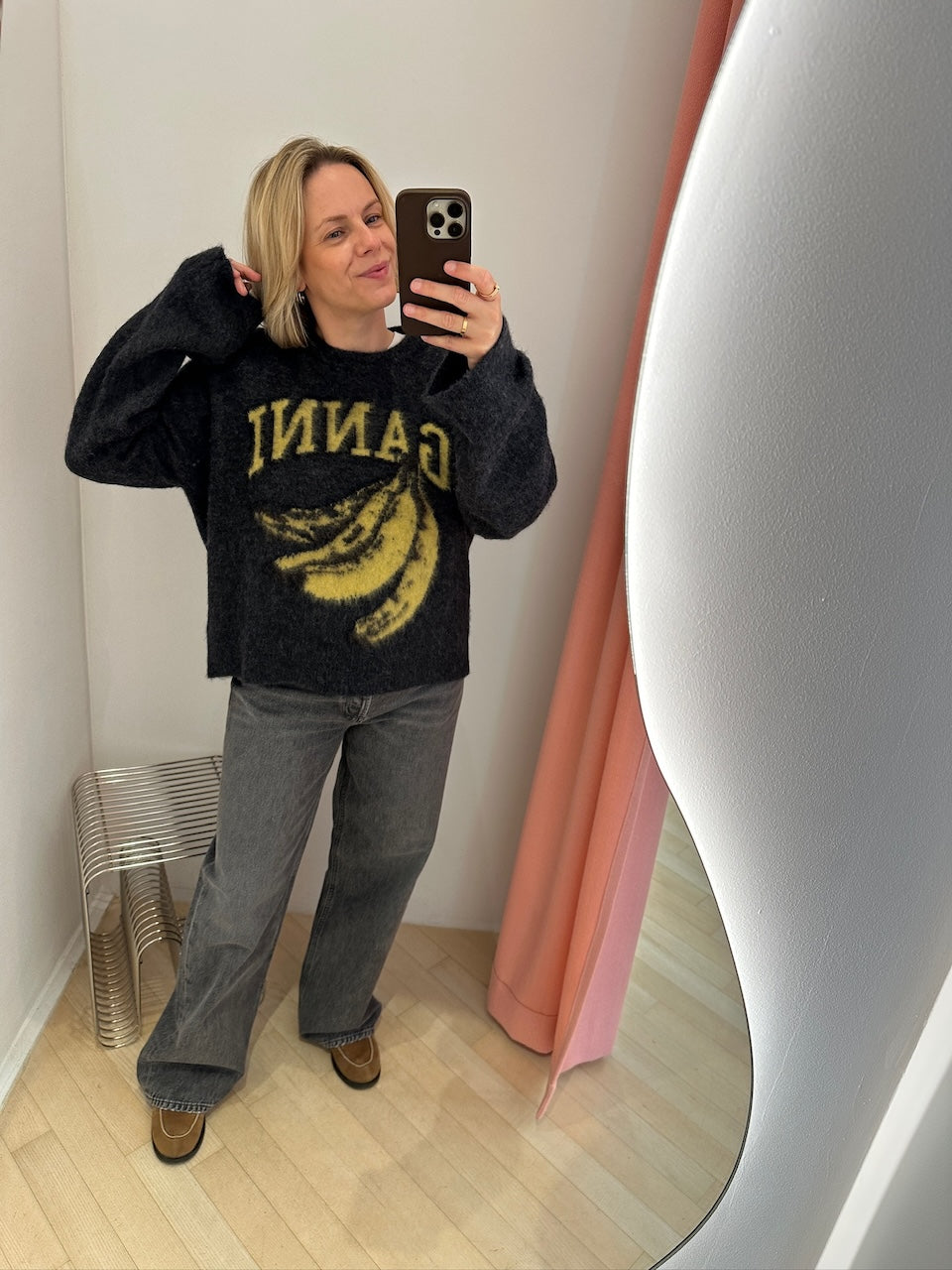 Fine Brushed Alpaca Banana Oversized O-Neck phantom