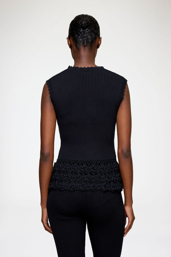 Fine Cotton Rib Crochet Vest black