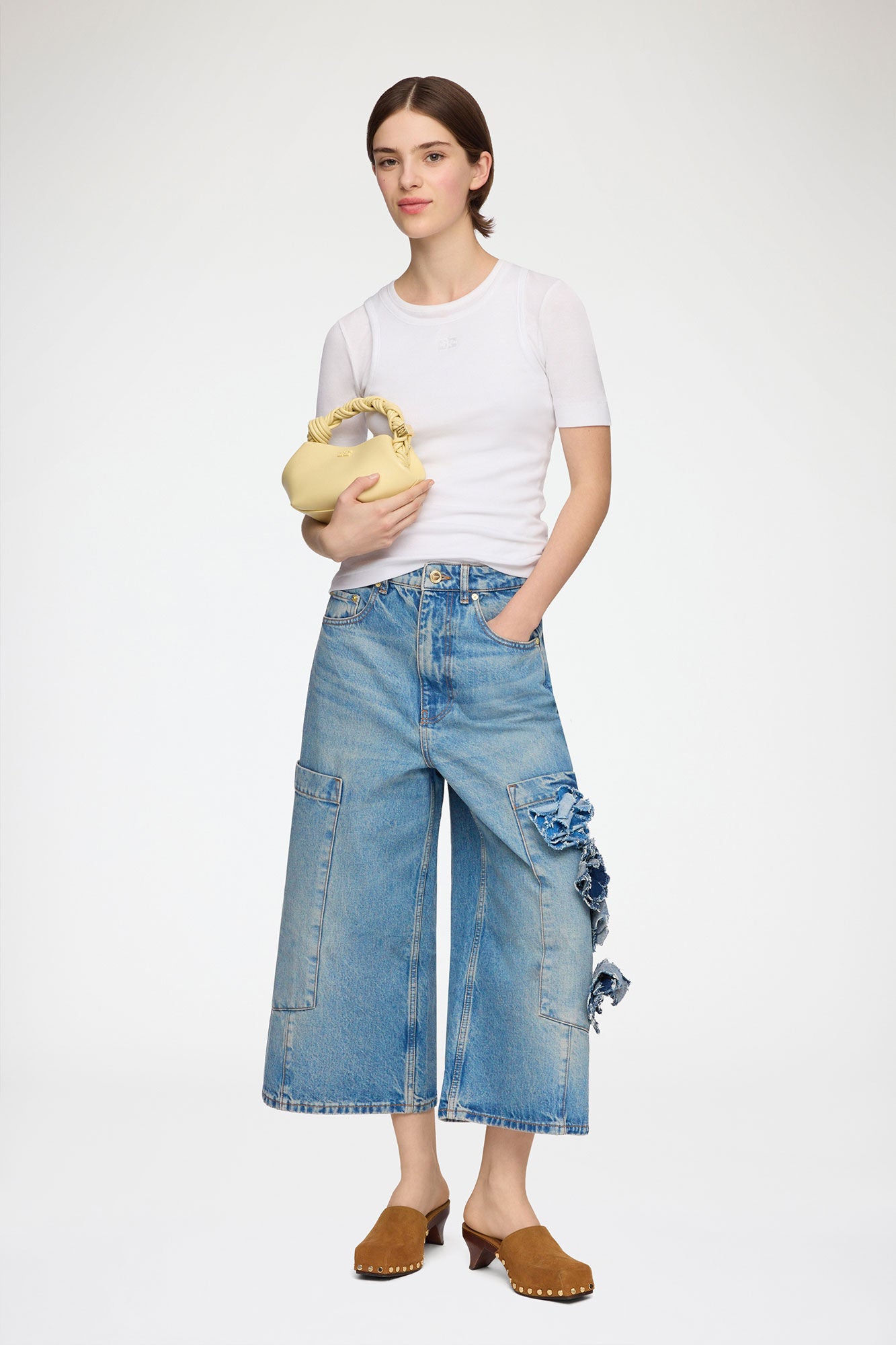 Flower Baggy Cargo Jeans blue stone