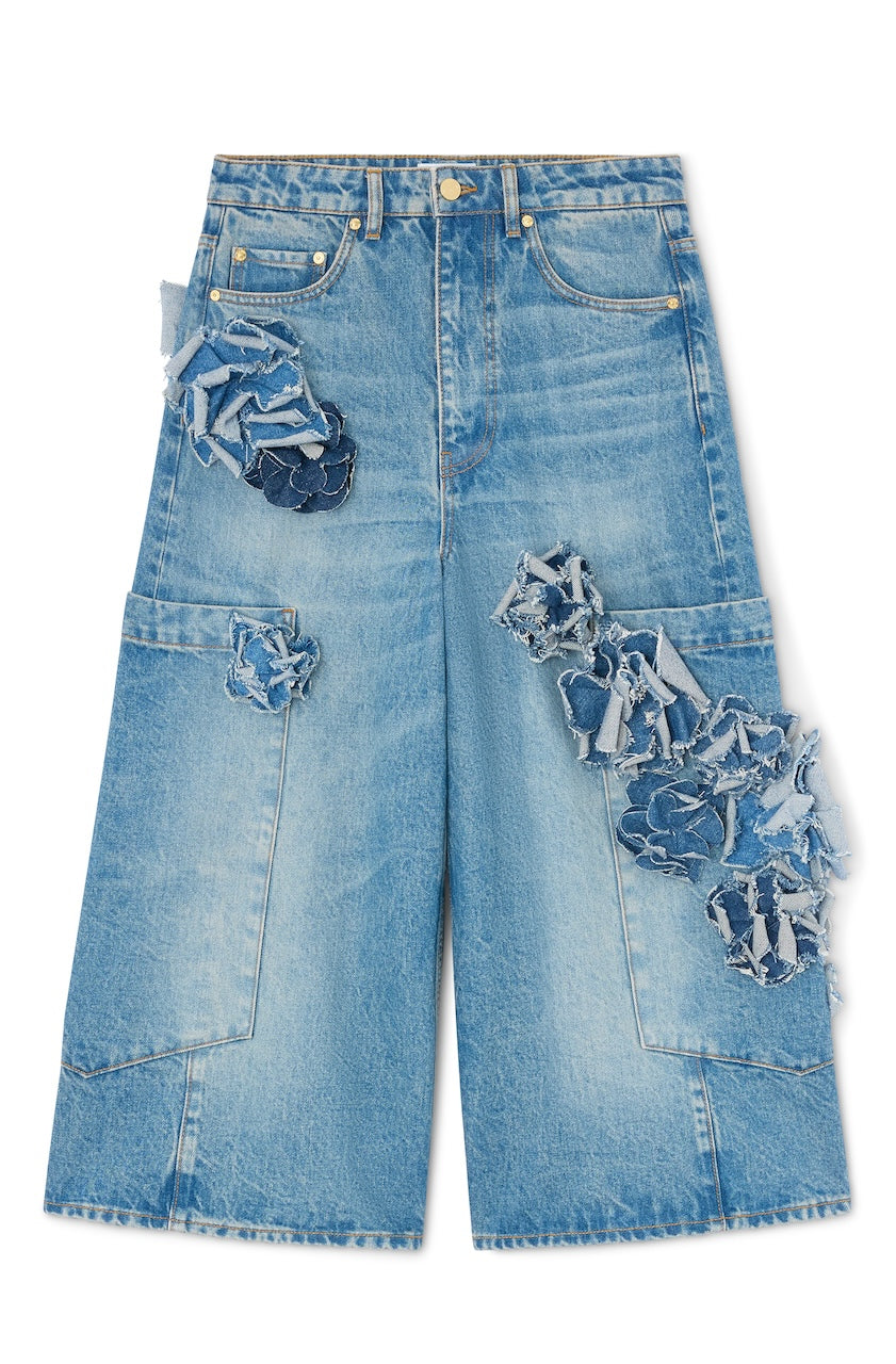 Flower Baggy Cargo Jeans blue stone