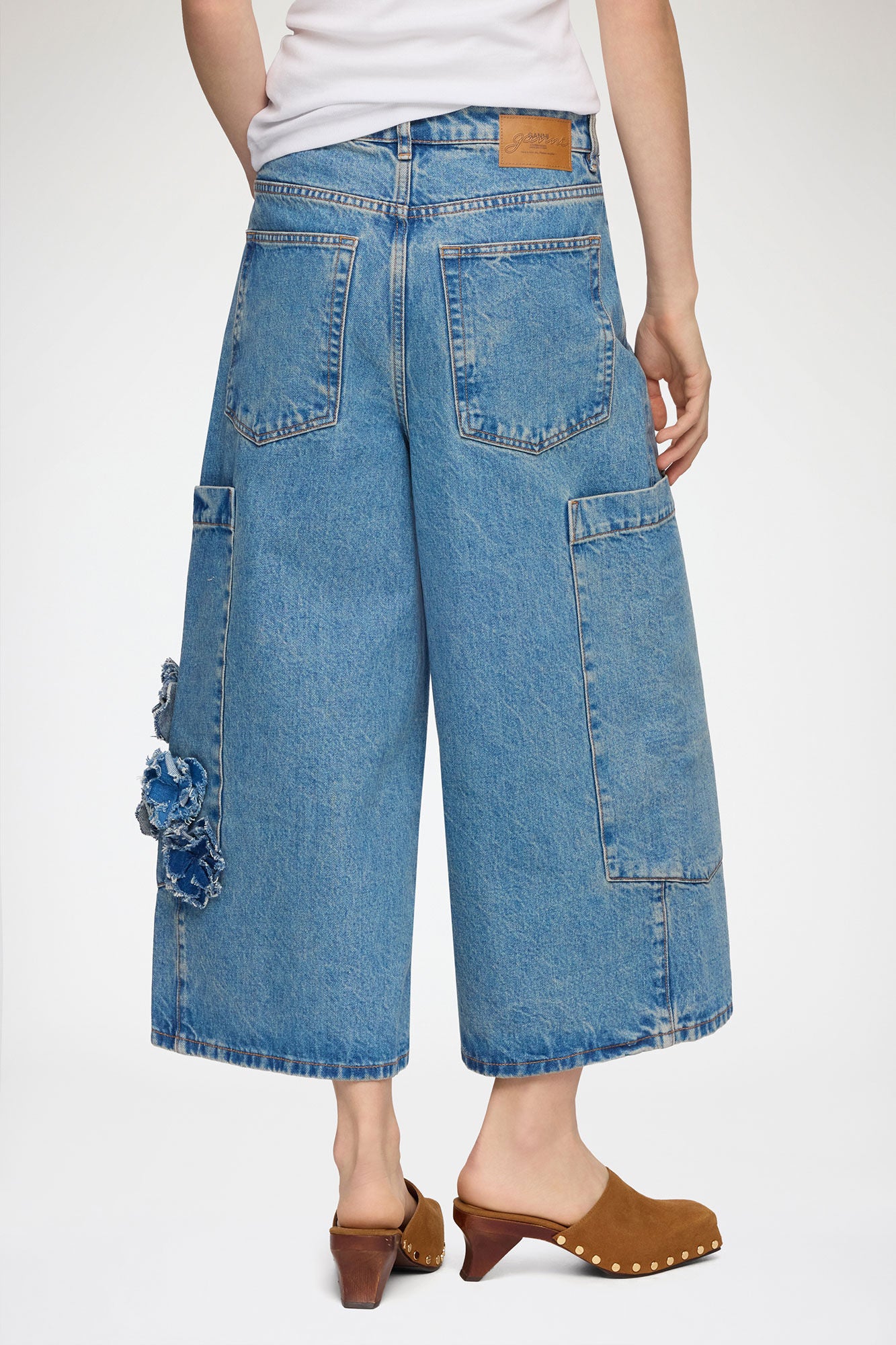 Flower Baggy Cargo Jeans blue stone