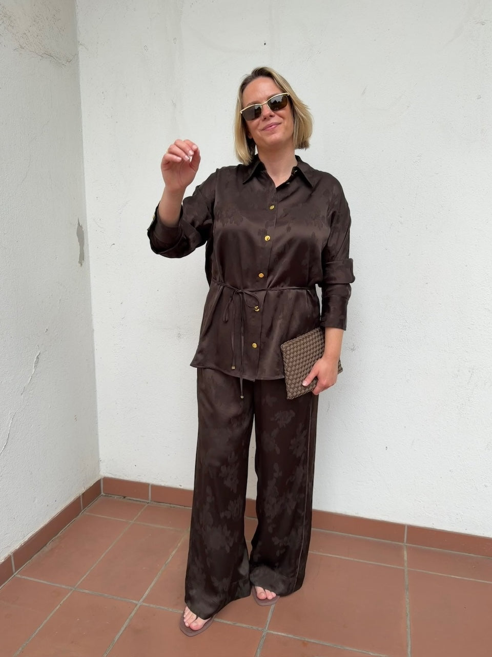 Satin Jacquard Pants demitasse