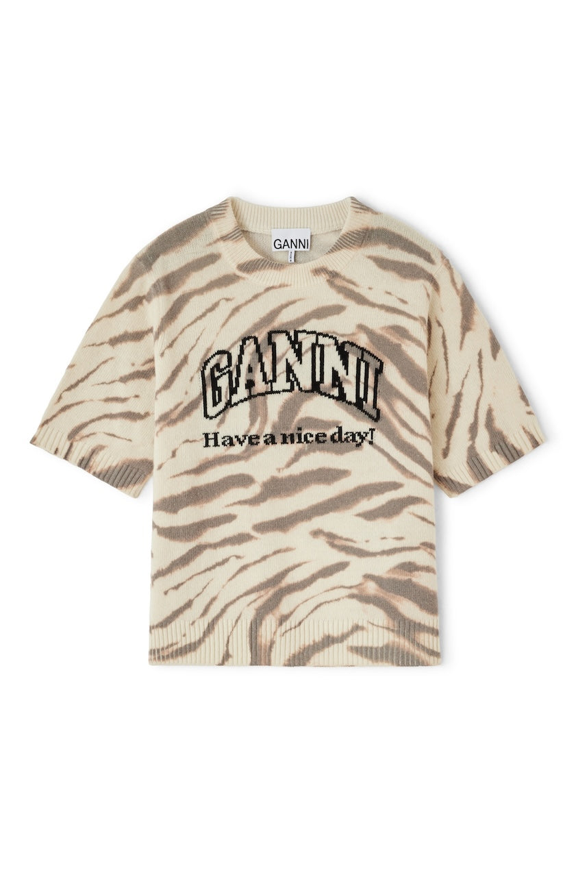 Graphic Wool Pullover egret zebra