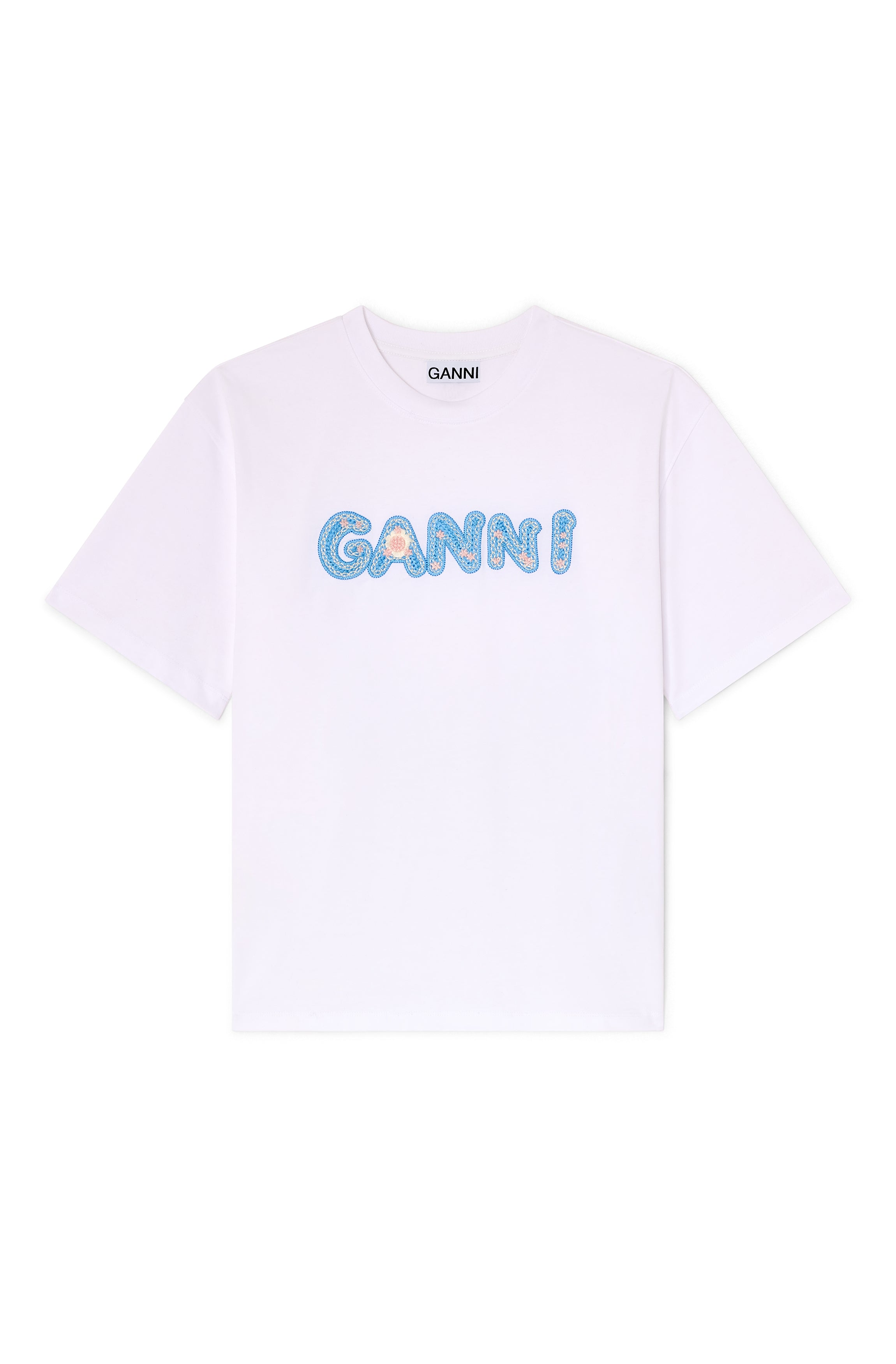 Heavy Cotton Jersey Relaxed Fit Ganni EMB bright white