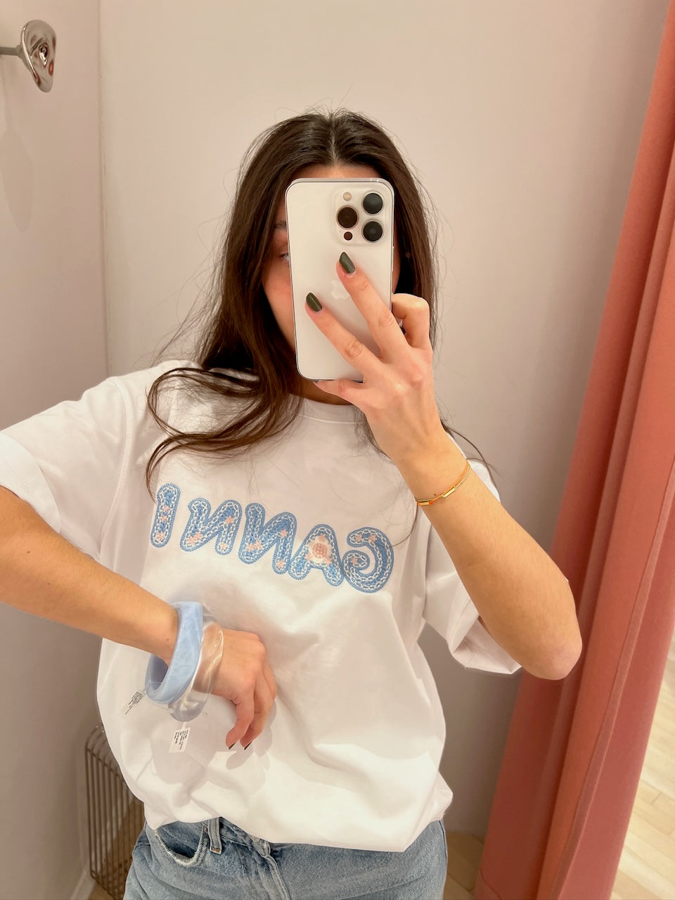 Heavy Cotton Jersey Relaxed Fit Ganni EMB bright white