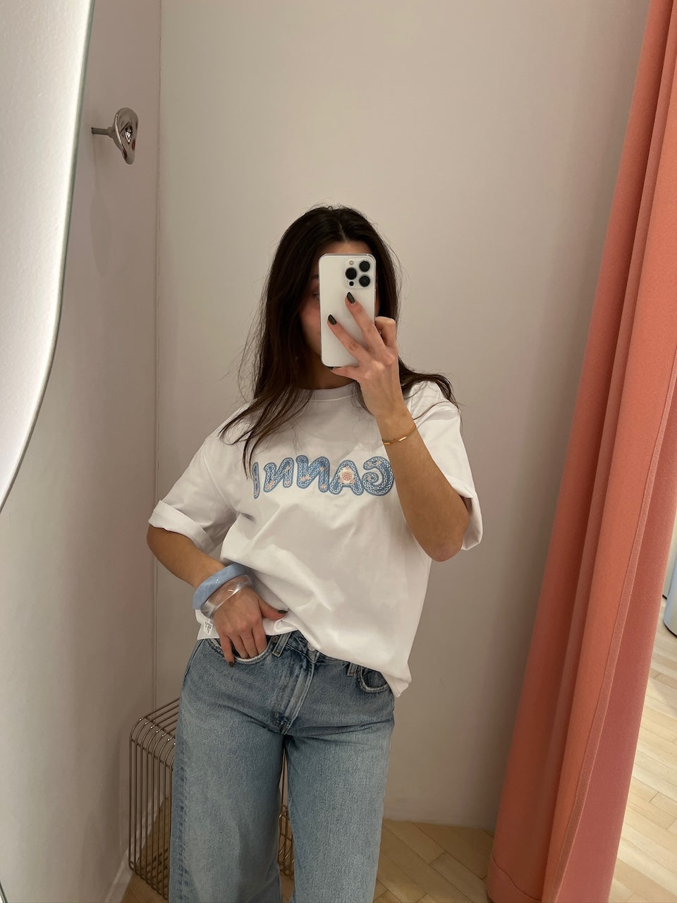 Heavy Cotton Jersey Relaxed Fit Ganni EMB bright white